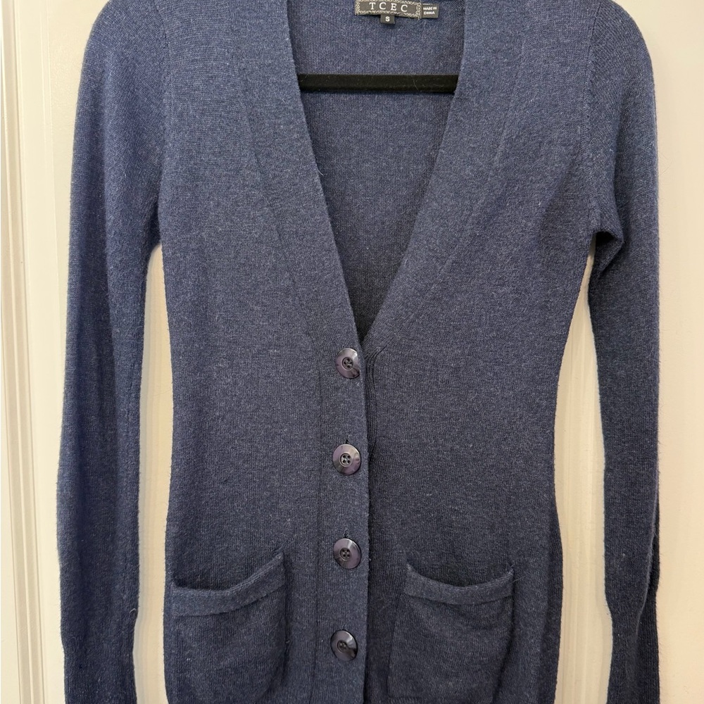 TCEC Deep Blue Angora Blend Button-Up Cardigan